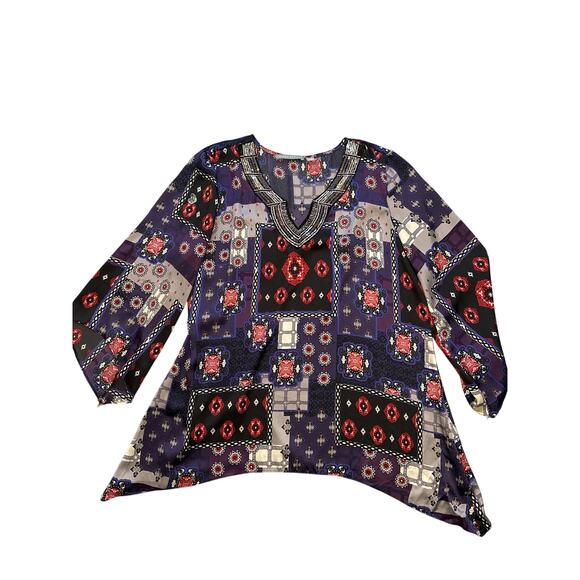 Valerie Stevens Sequined Tunic Blouse Top Xlarge - Picture 1 of 3